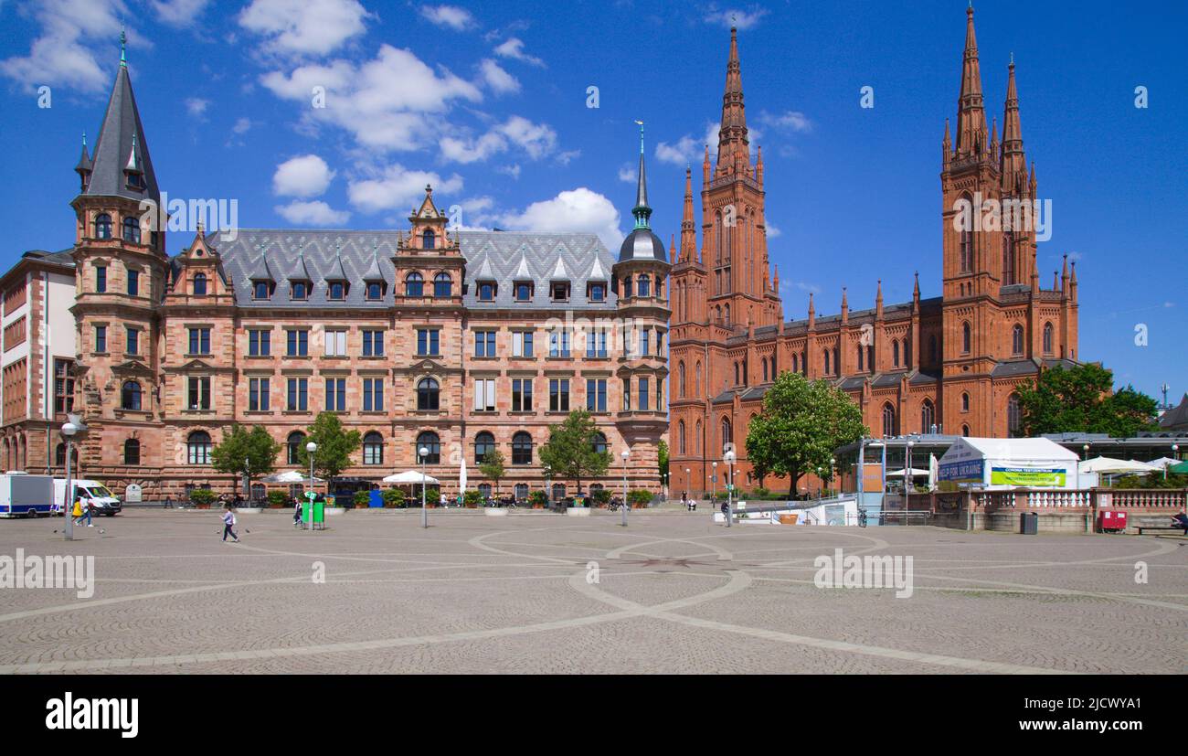 Deutschland, Hessen, Wiesbaden, Stadtpalais, Marktkirche Stockfoto