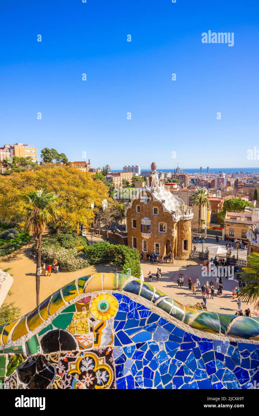 Antoni Gaudi, Park Guell, UNESCO-Weltkulturerbe, Barcelona, Katalonien, Spanien, Europa Stockfoto