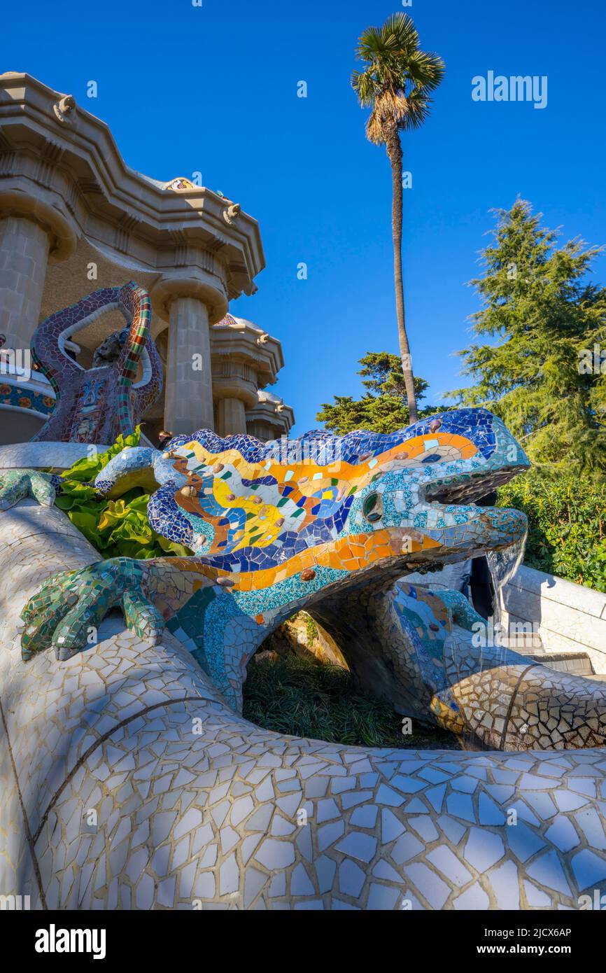 Antoni Gaudi, Park Guell, UNESCO-Weltkulturerbe, Barcelona, Katalonien, Spanien, Europa Stockfoto