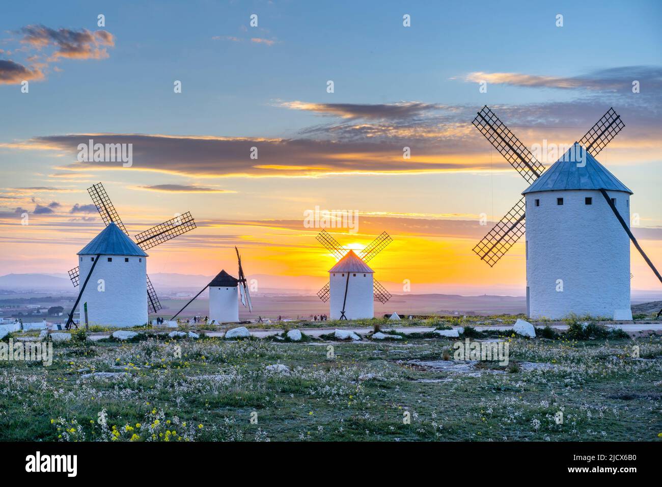 Windmühlen, Campo de Criptana, Ciudad Real, Kastilien-La Mancha, Spanien, Europa Stockfoto