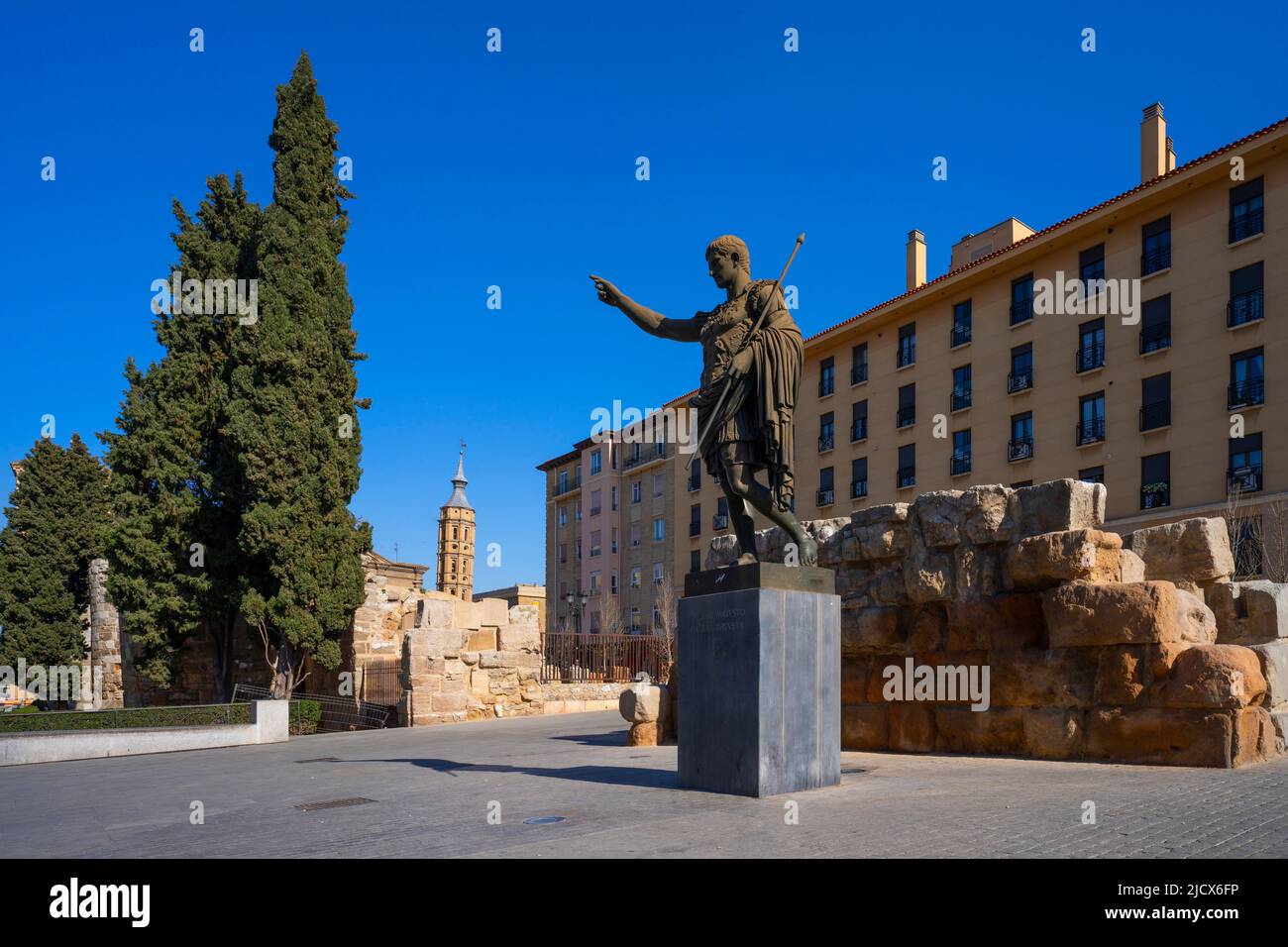 Denkmal des Caesar Augustus, Zaragoza, Aragon, Spanien, Europa Stockfoto