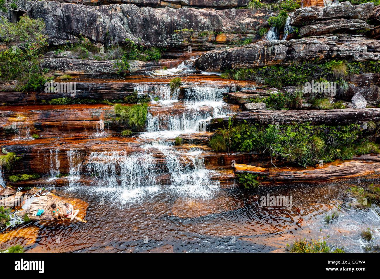 Luftaufnahme des Wasserfalls Sentinela bei Diamantina, Minas Gerais, Brasilien, Südamerika Stockfoto