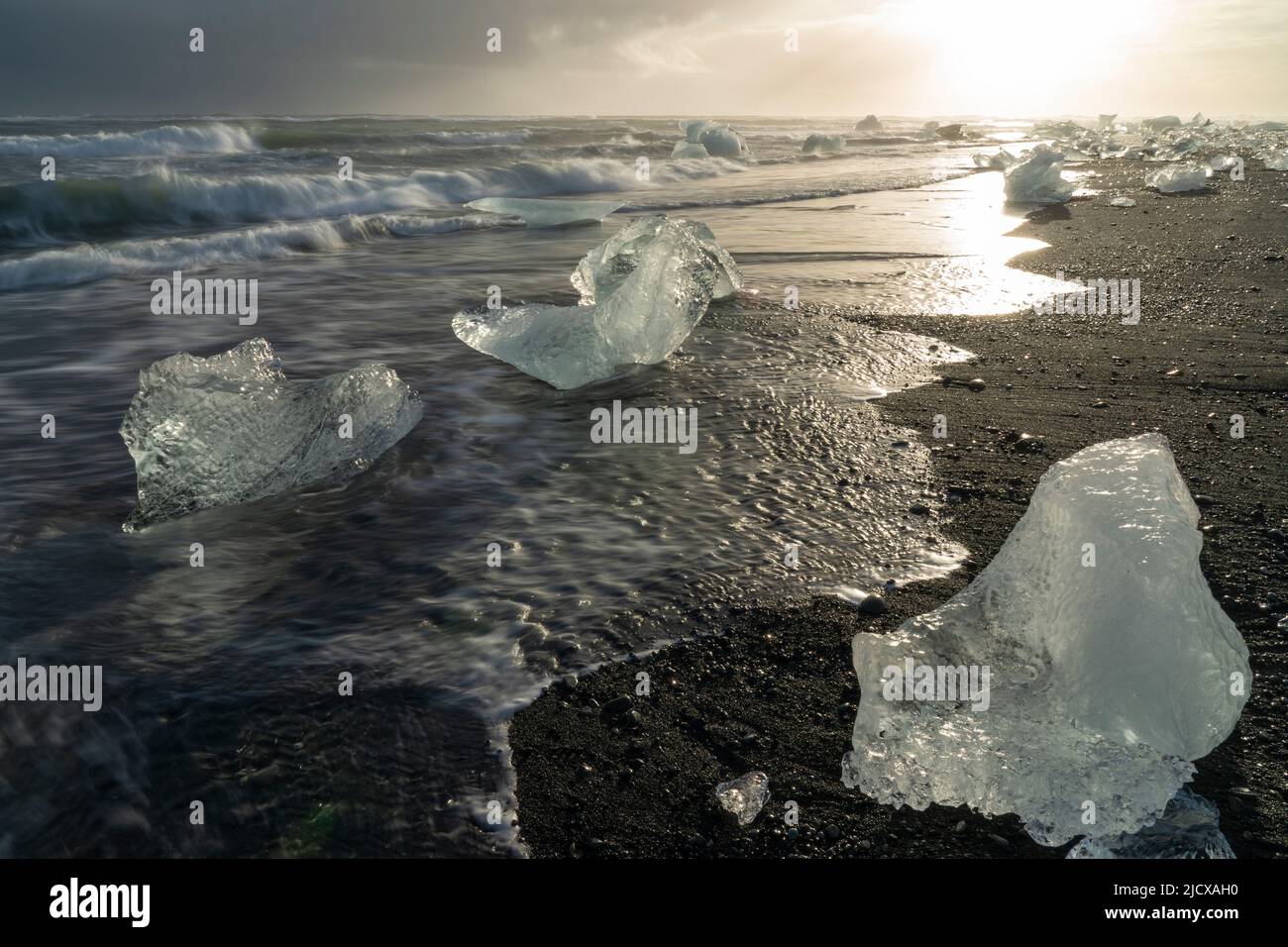 Eisblöcke, Diamond Beach, Jokulsarlon, Island, Polarregionen Stockfoto
