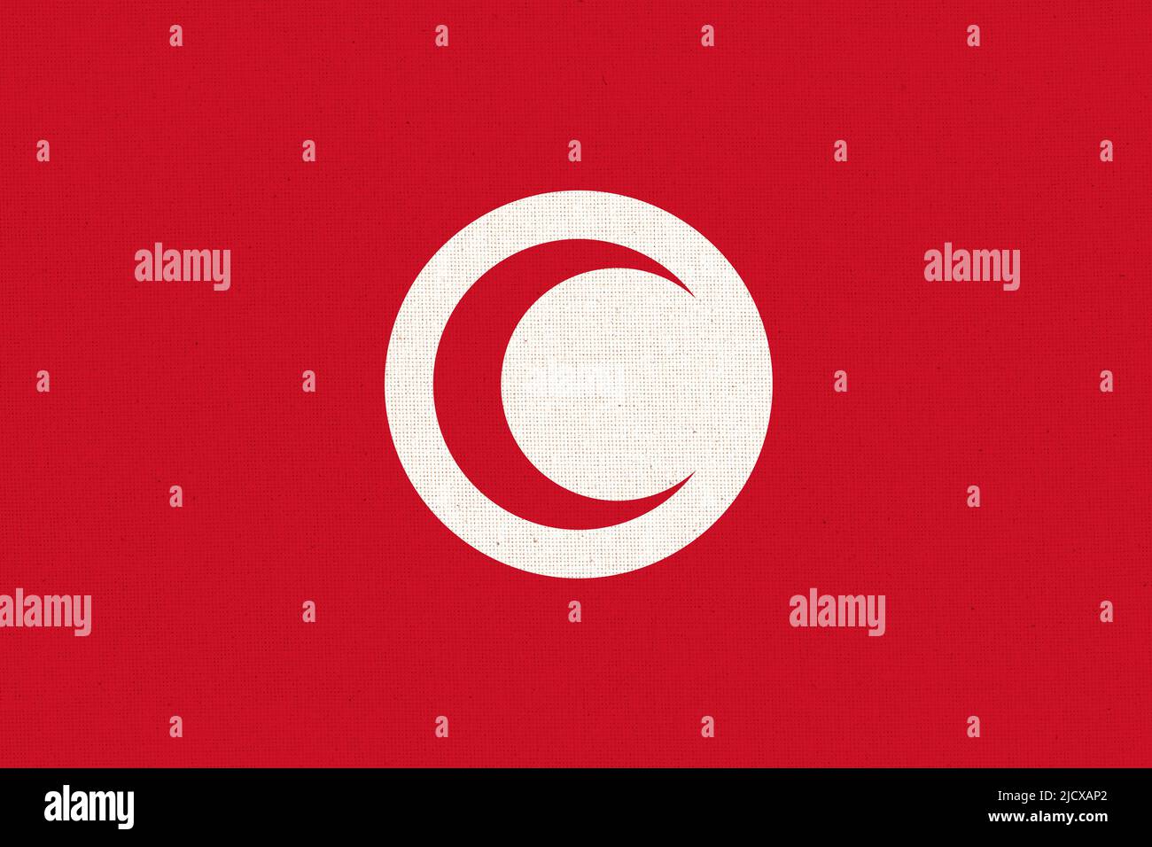 Flagge Tunesiens. Tunesische Flagge auf Stoffoberfläche. Stoffstruktur. Nationales Symbol Tunesiens auf gemustertem Hintergrund. Republik Tunesien Stockfoto