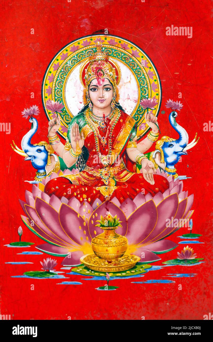 Lakshmi, eine der wichtigsten Göttinnen im Hinduismus, die Göttin des Reichtums, des Glücks, der Macht, der Schönheit und des Wohlstands, Kathmandu, Nepal, Asien Stockfoto