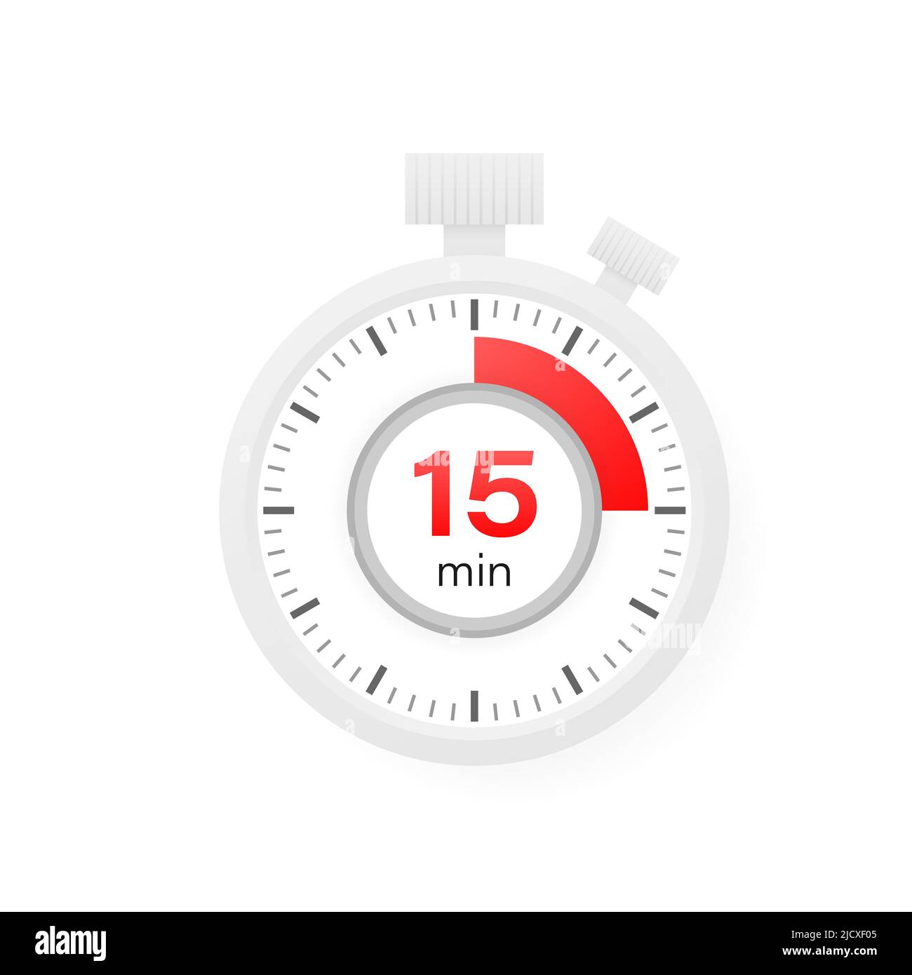 Der 15-Minuten-Timer. Stoppuhrsymbol in flacher Optik Stock Vektor