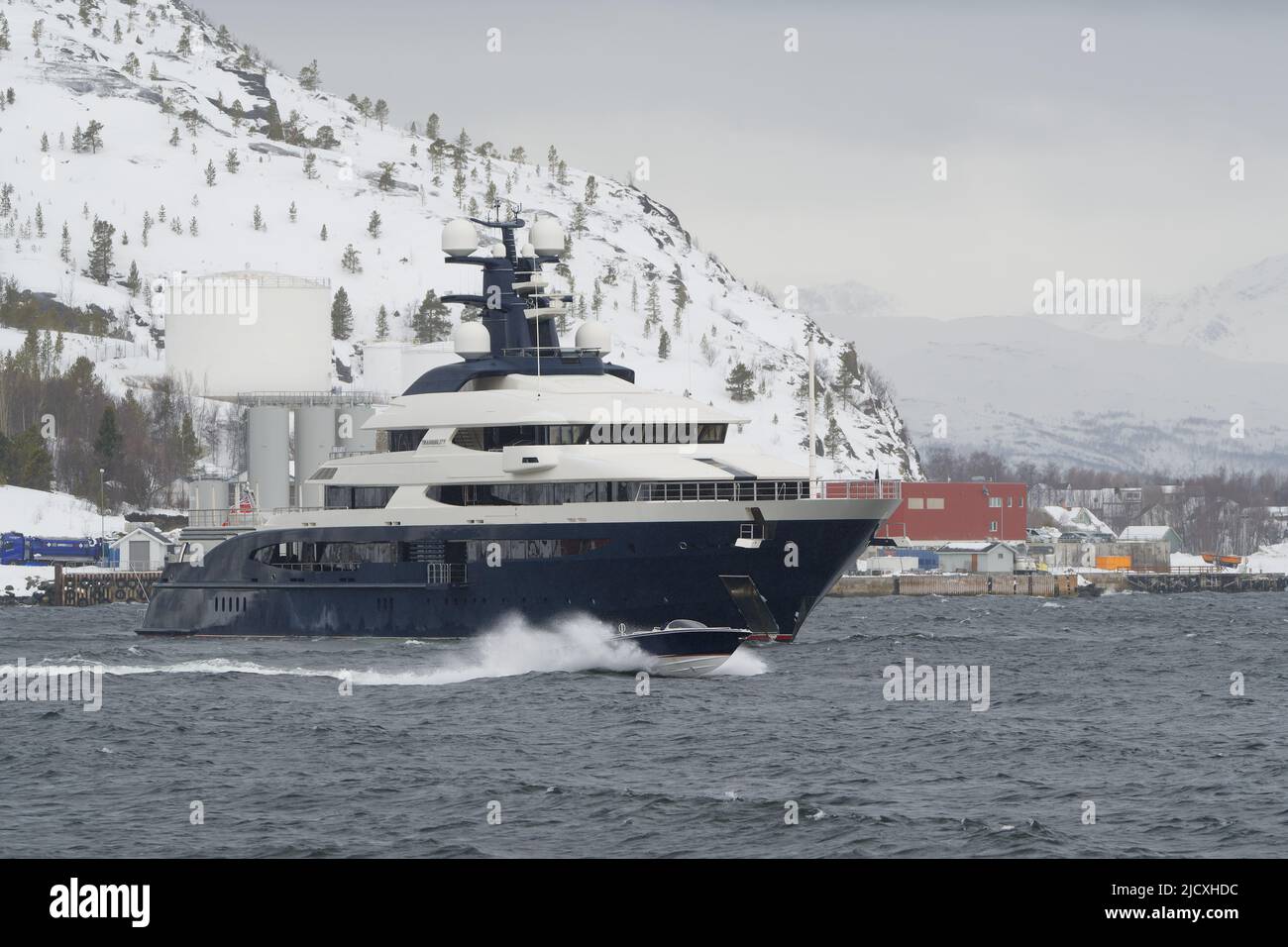 Tranquility Super Yacht im Alta Hafen im Winter 2022 Stockfoto