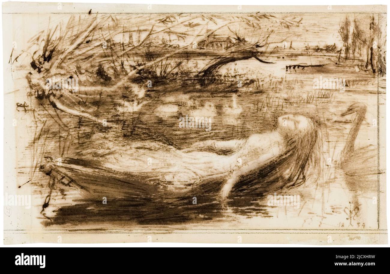 Die Frau von Shalott, Zeichnung in Feder und Tinte von Sir John Everett Millais, 1854 Stockfoto