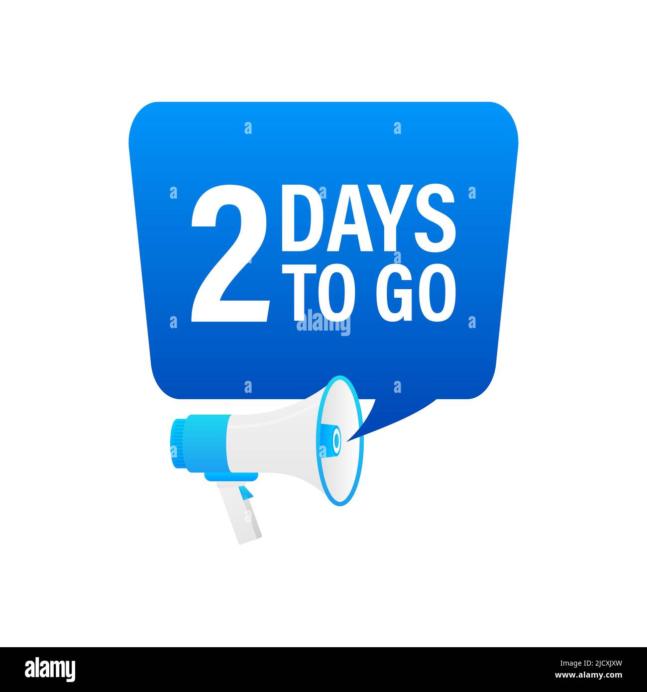 Lautsprecher. Männliche Hand hält 2 Tage vor dem Tag ein Megaphon. Banner für Unternehmen, Marketing und Werbung Stock Vektor