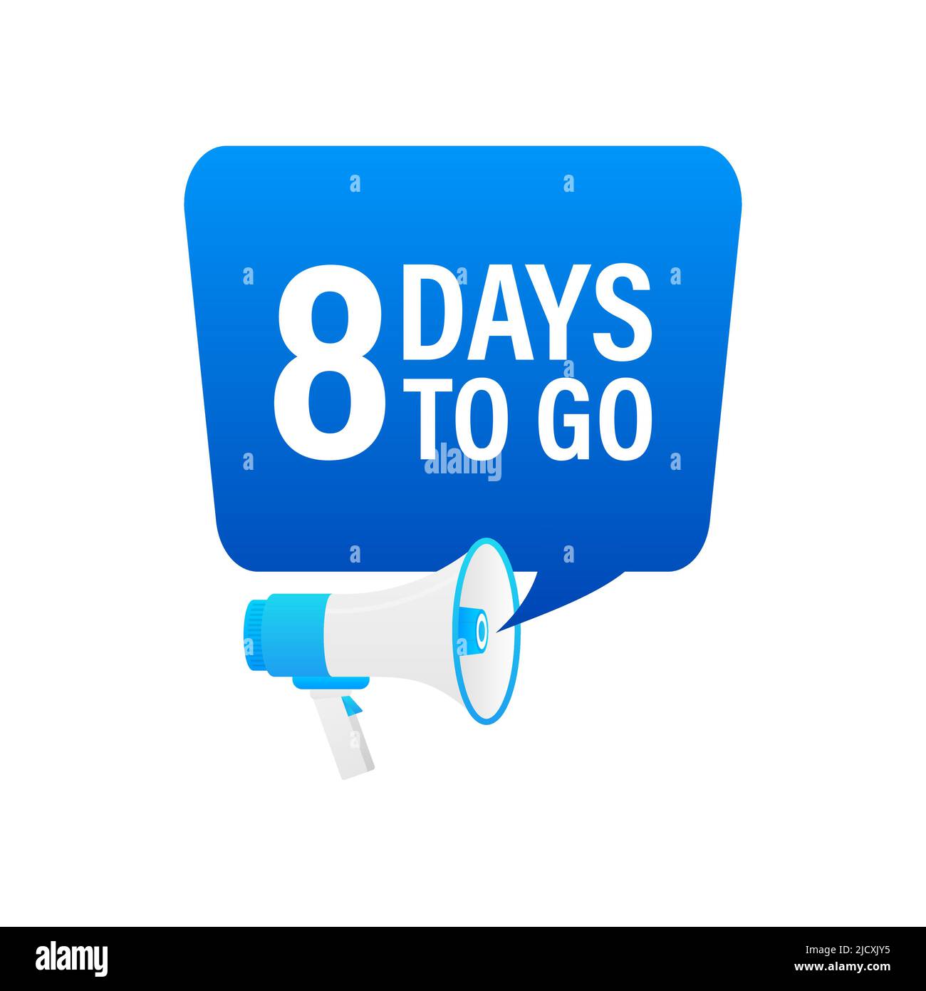 Lautsprecher. Männliche Hand hält 8 Tage vor dem Tag ein Megaphon. Banner für Unternehmen, Marketing und Werbung Stock Vektor