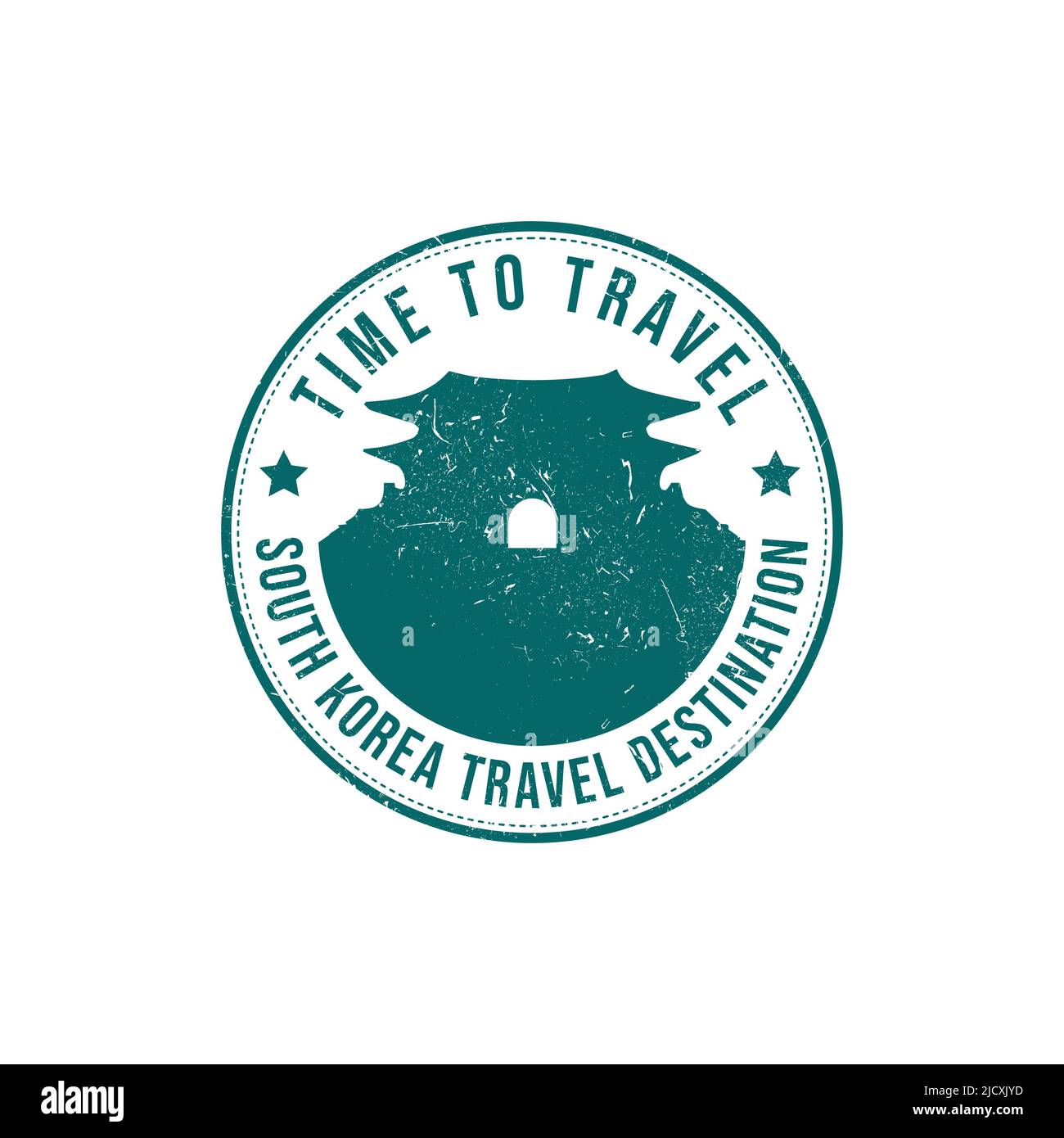 Grunge Gummistempel mit dem Text Südkorea travel Destination in der Marke geschrieben. Zeit zum Reisen. Silhouette von Südkorea historischen Ort Stock Vektor