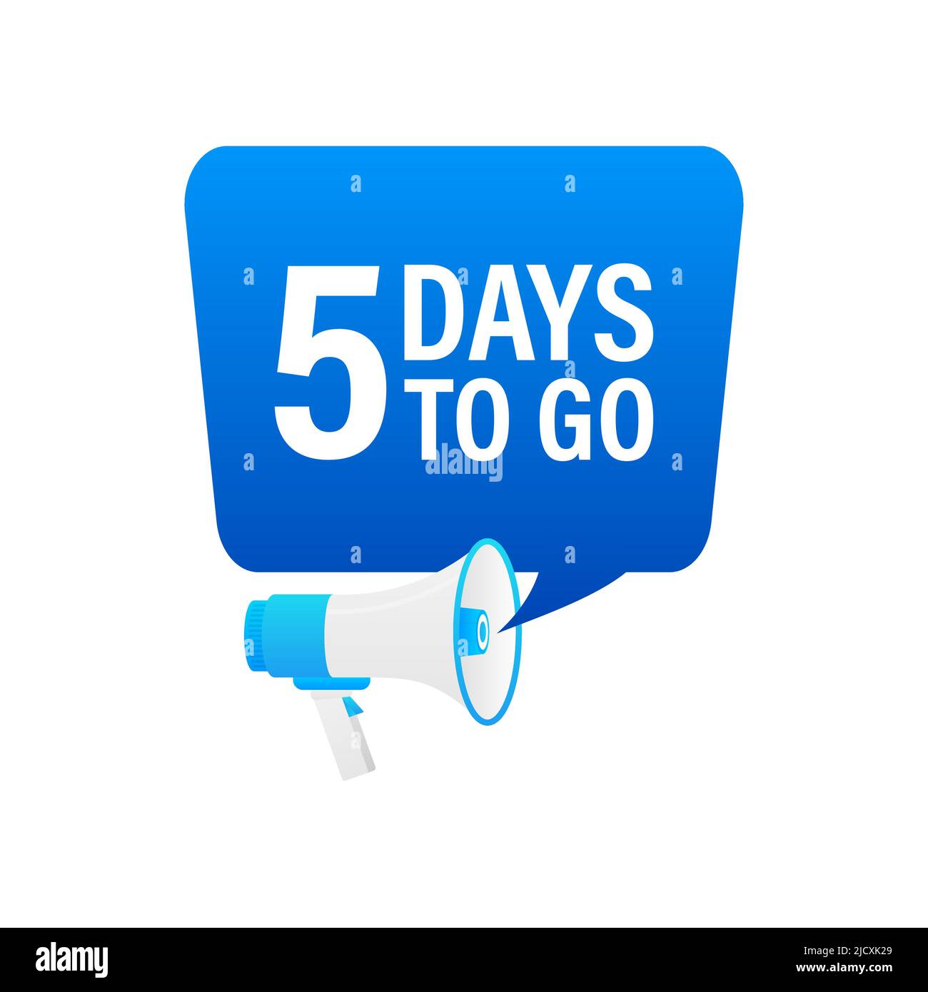 Lautsprecher. Männliche Hand hält 5 Tage vor dem Tag ein Megaphon. Banner für Unternehmen, Marketing und Werbung Stock Vektor
