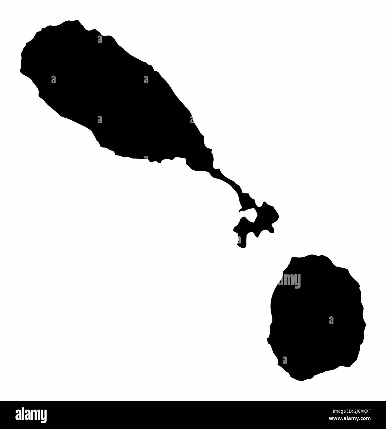 St. Christopher und Nevis Silhouette Karte isoliert auf weißem Hintergrund Stock Vektor