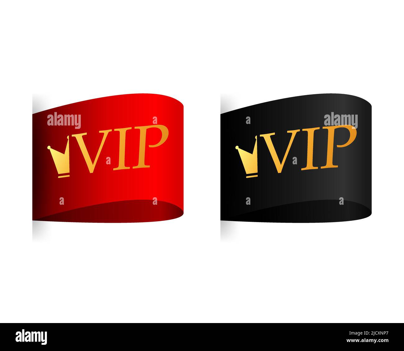 Rotes und schwarzes Band. Rundes Abzeichen für VIP. Vektorgrafik. Stock Vektor