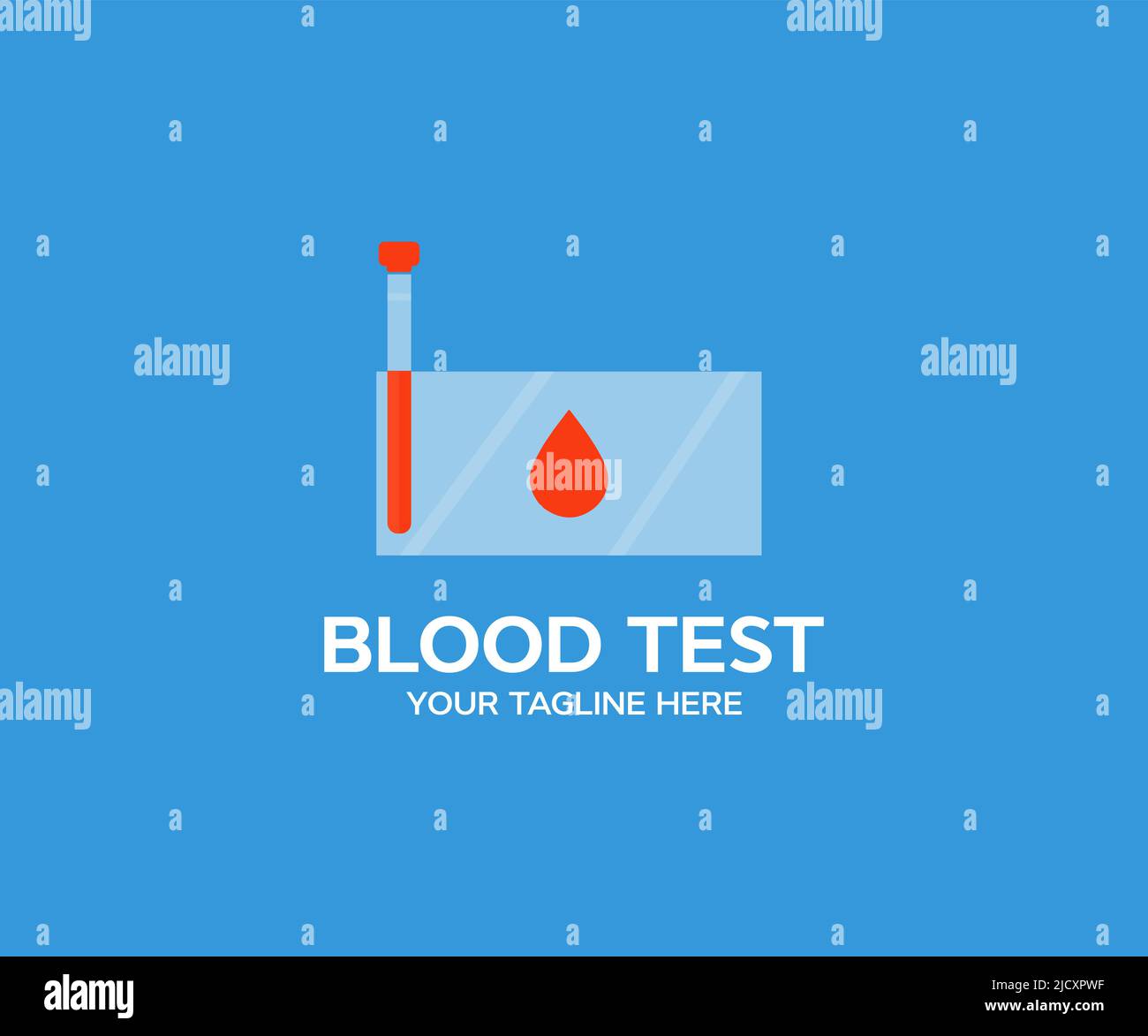 Blutteströhrchen, die Blutteströhrchen im DNA-Test-Logo ihres Labors untersuchen. Medizinische Reagenzgläser mit Blutvektor-Design und Abbildung Stock Vektor