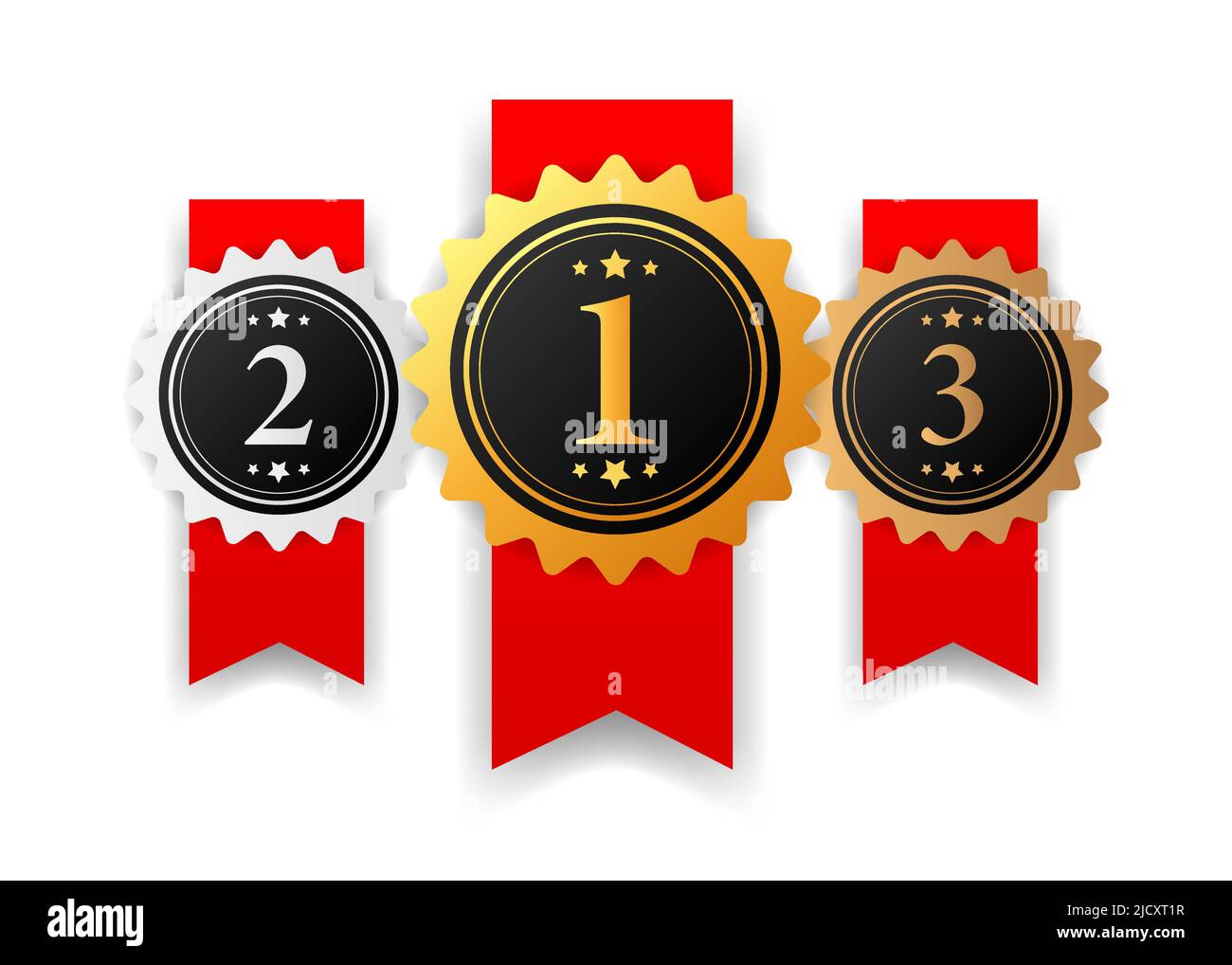 Gold, Silber und Bronze Medaille - 1., 2. und 3. Platzieren Auszeichnungen gesetzt. Stock Vektor
