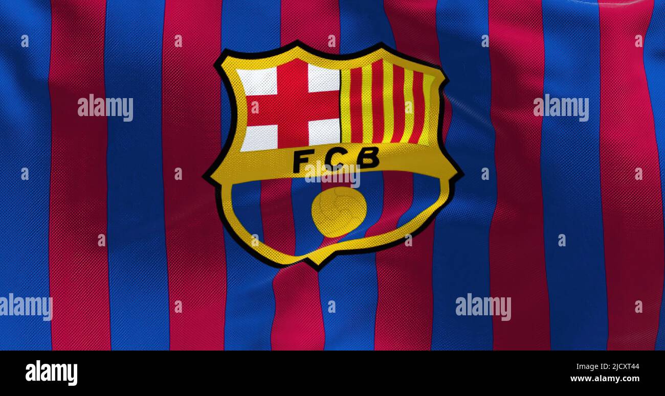 Barcelona, Spanien, Mai 2022: Nahaufnahme der Flagge des FC Barcelona . Der FC Barcelona ist ein spanischer Profifußballverein mit Sitz in Barcelona Stockfoto