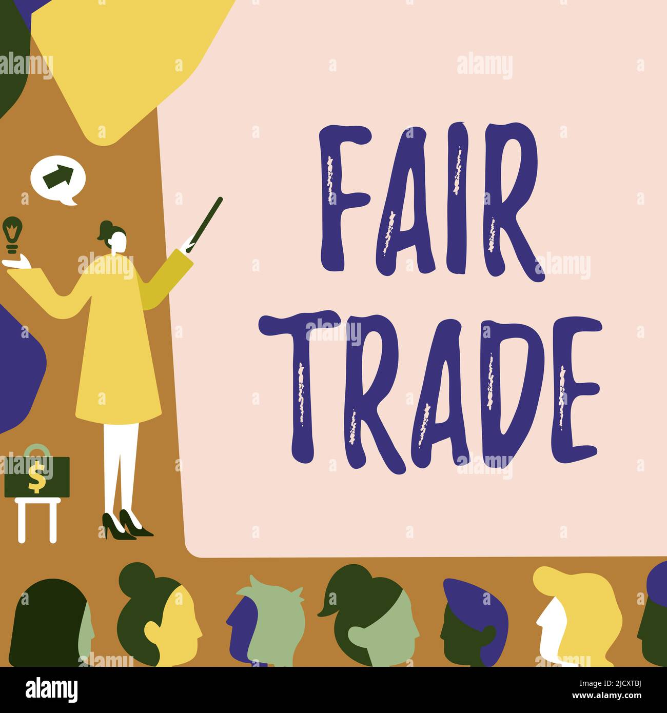 Schreiben mit Text Fair Trade. Konzept bedeutet eine kleine Erhöhung durch einen Hersteller, was sie an einen Produzenten gezahlt haben, der Lady zeigt, was im Hintergrund präsentiert wird Stockfoto