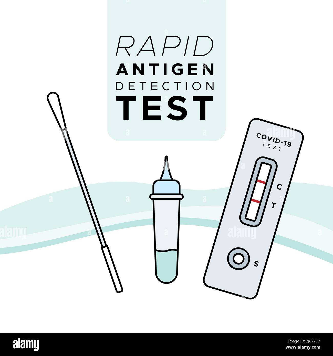 Testkit für die schnelle Antigen-Erkennung. Test mit Nasenabstrich. Covid 19. Gefüllte Symbole. Vektorgrafik, flaches Design Stock Vektor