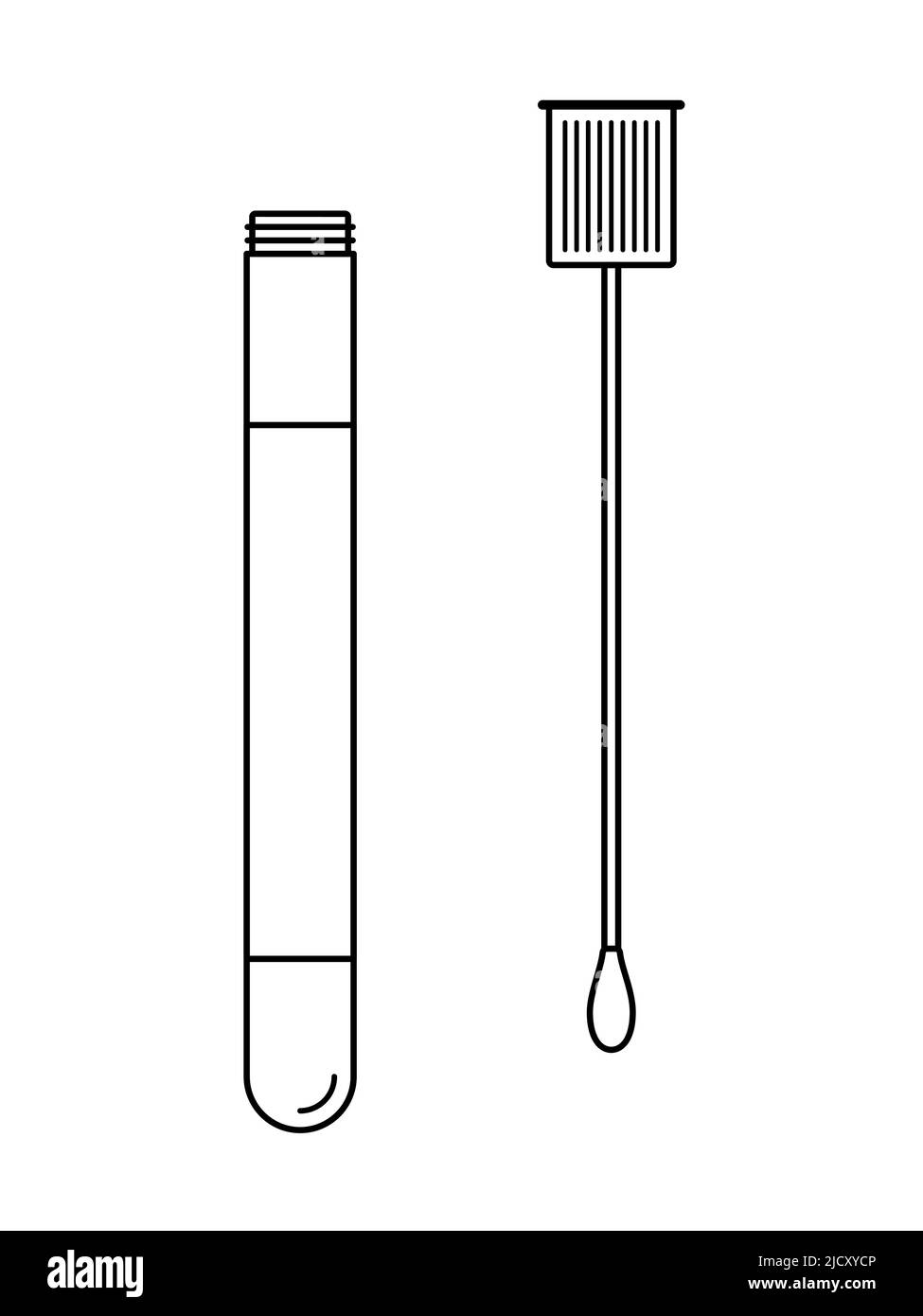 Reagenzglas mit Nasenabstrich aus Baumwolle. Umrisssymbol. Vektorgrafik, flaches Design Stock Vektor