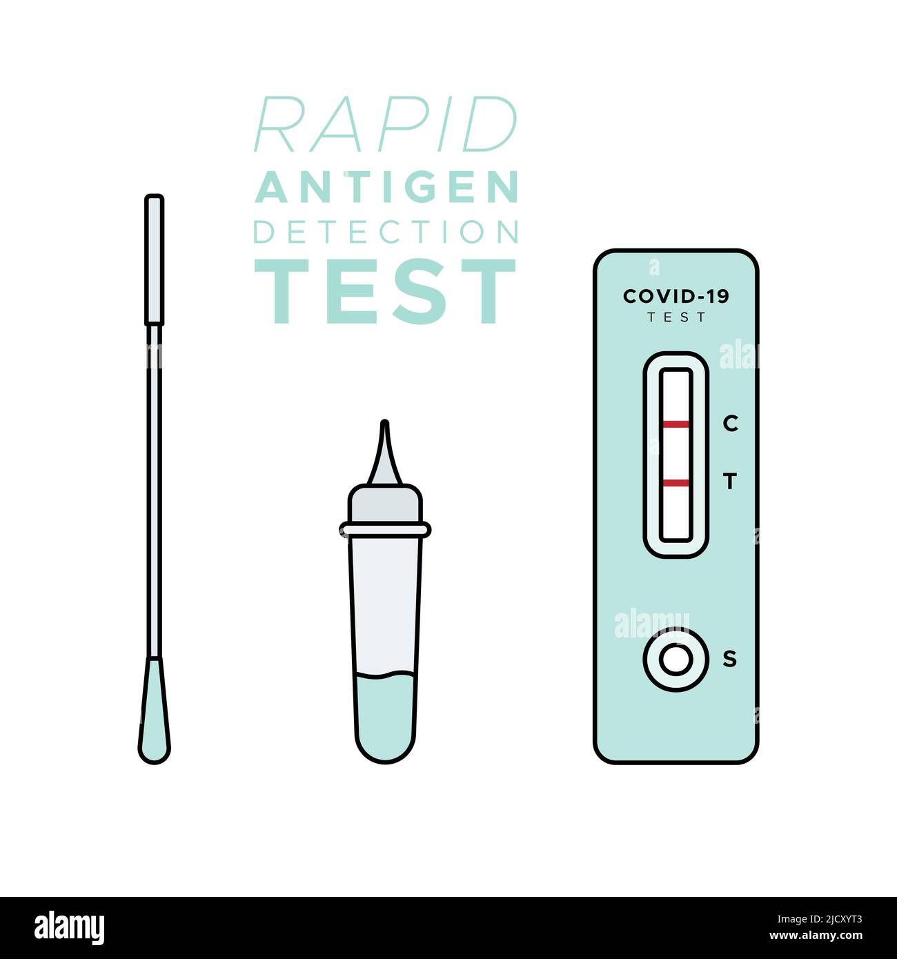 Testkit für die schnelle Antigen-Erkennung. Test mit Nasenabstrich. Covid 19. Gefüllte Symbole. Vektorgrafik, flaches Design Stock Vektor