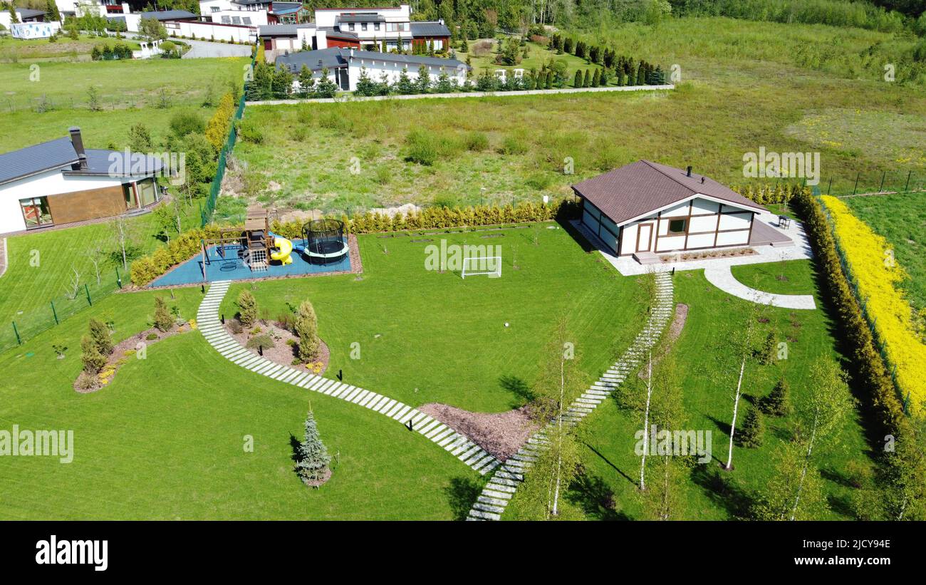 Luftaufnahmen eines teuren Landhauses Stockfoto