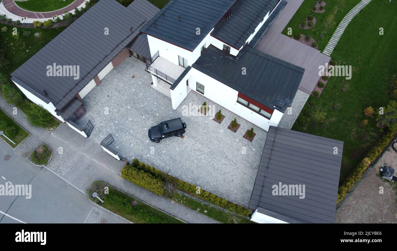 Luftaufnahmen eines teuren Landhauses Stockfoto