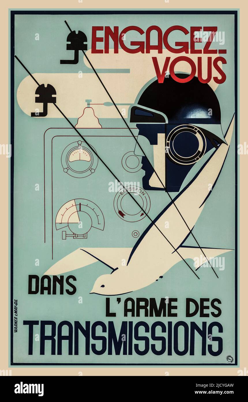 WW2 Vichy Frankreich Rekrutierungs-Propaganda-Poster der Vichy-Armee - tritt der Signalarmee bei. Affiche de recrutement de l'Armée de Vichy - Engagez-vous dans l'Arme des Transmissions. Französische Zusammenarbeit mit Nazi-Deutschland unter General Petain Vichy Frankreich Stockfoto