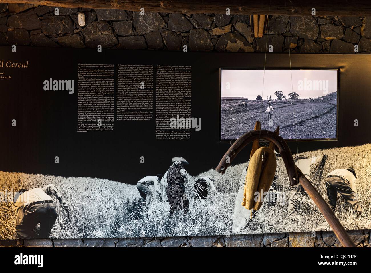 Trapez für ein Maultier oder ein Pferd als Teil einer Multimedia-Ausstellung im Eco Museum, die Artefakte und Ausstellungen des landwirtschaftlichen und ländlichen Lebensstyls zeigt Stockfoto