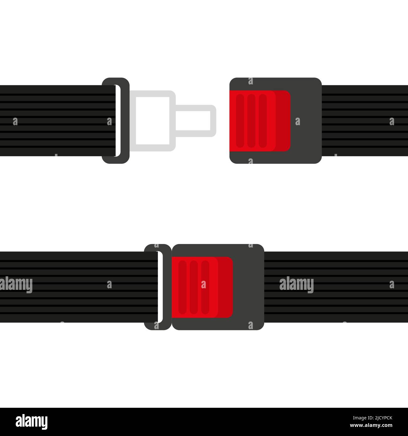 Detaillierte Darstellung eines offenen und geschlossenen Sicherheitsgurts. Stock Vektor