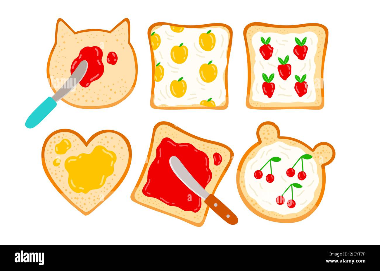 Vektorgrafik für Toast und Marmelade – Set in flachem Design Stock Vektor