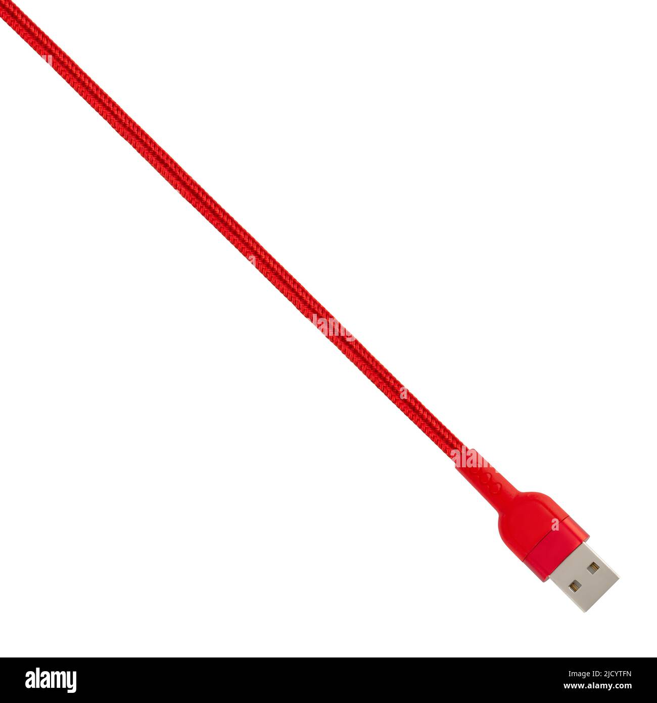 Steckverbinder mit USB-Kabel rot, isoliert auf weißem Hintergrund Stockfoto