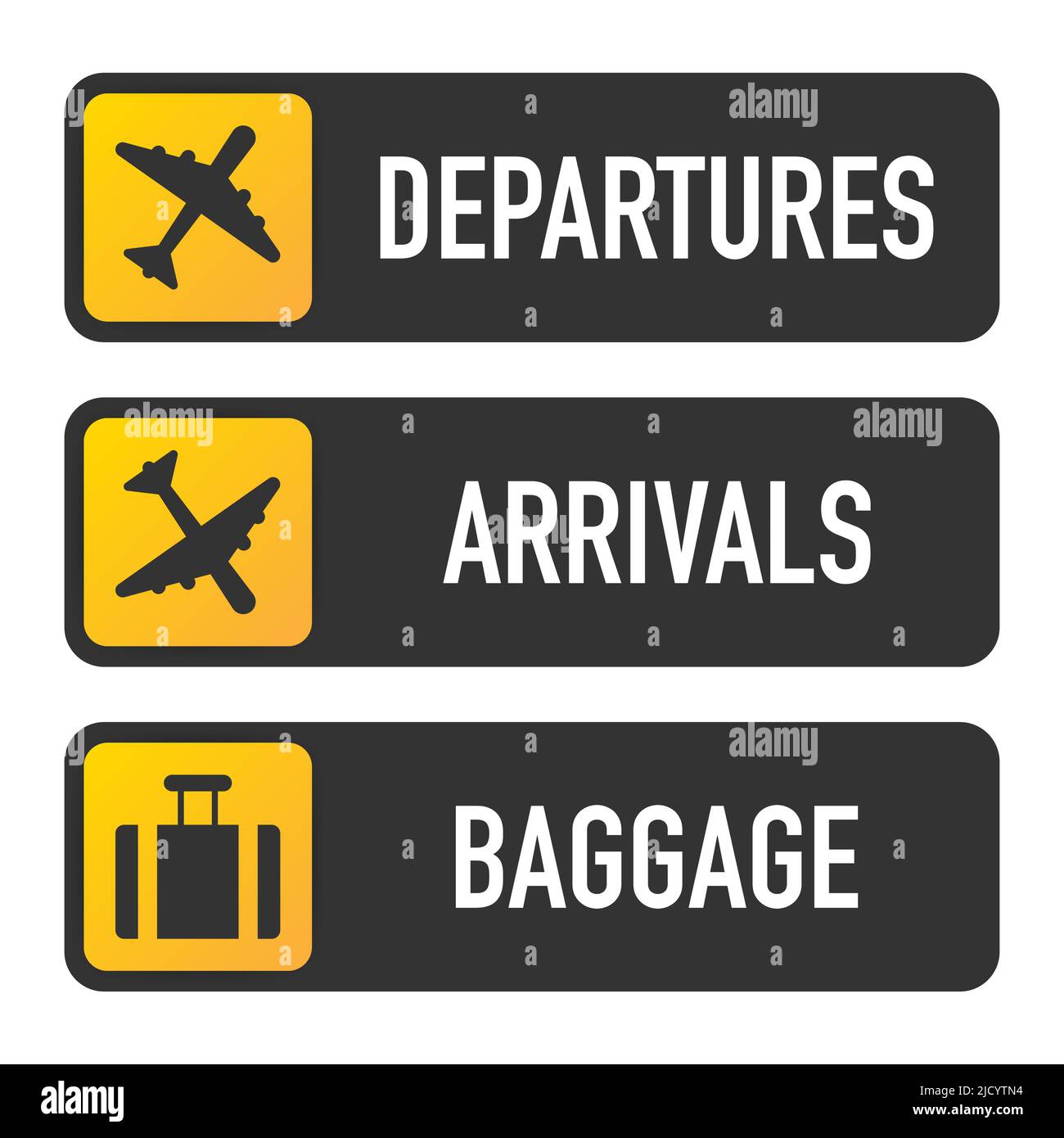 Der Flughafen signiert Abflug, Ankunft und Gepäck. Stock Vektor