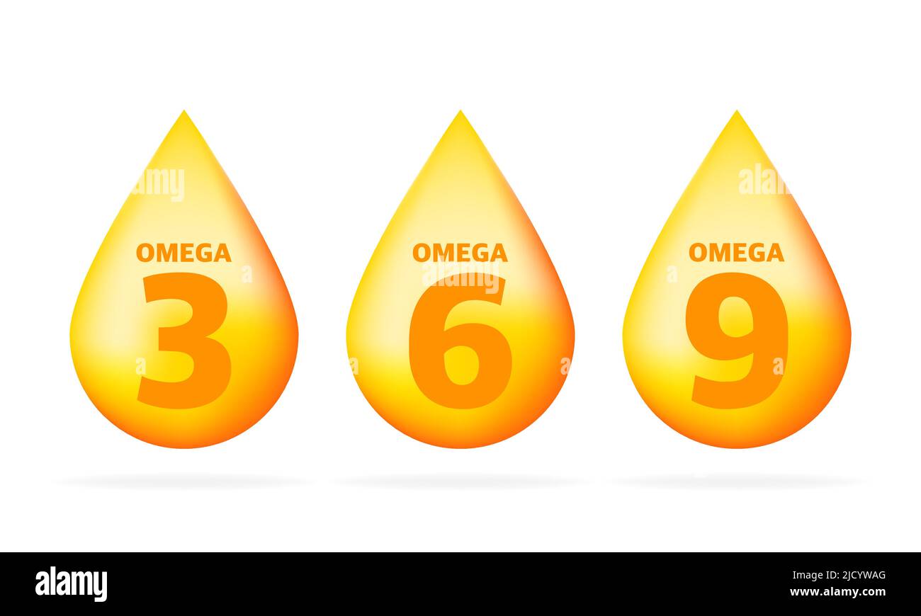 Shiny Fish Oil Nutrition, Omega 3,6,9 für gute Gesundheit isoliert auf transparentem Hintergrund. Vektorgrafik. Stock Vektor