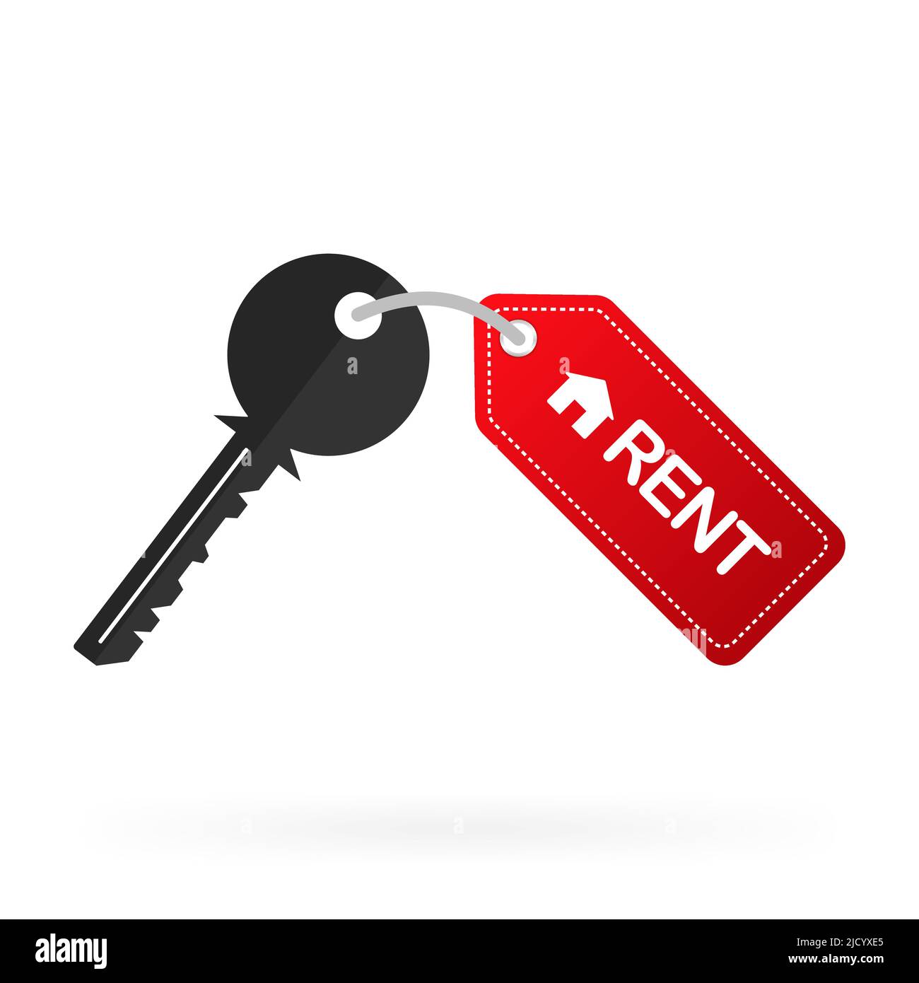Schlüsselanhänger zur Miete von Haus Icon. Roter Schlüsselanhänger in flacher Optik. Stock Vektor