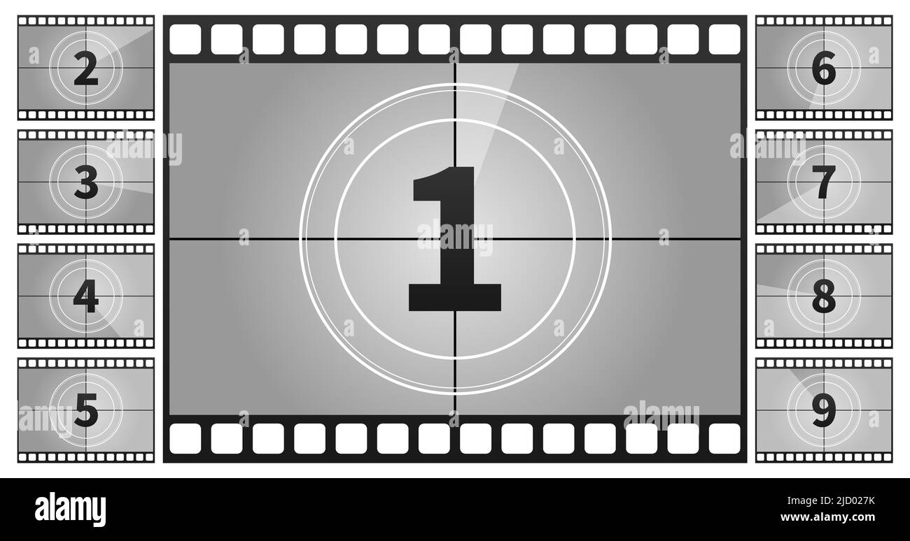 Ein klassischer Film Countdown Frame an den Zahlen. Vektorgrafik. Stock Vektor