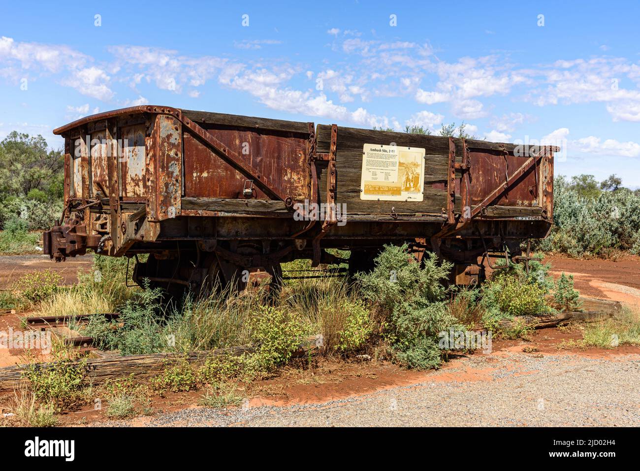 Eine Eisenbahnkutsche von der historischen Stätte Picnic Train Attack in Broken Hill, New South Wales Stockfoto