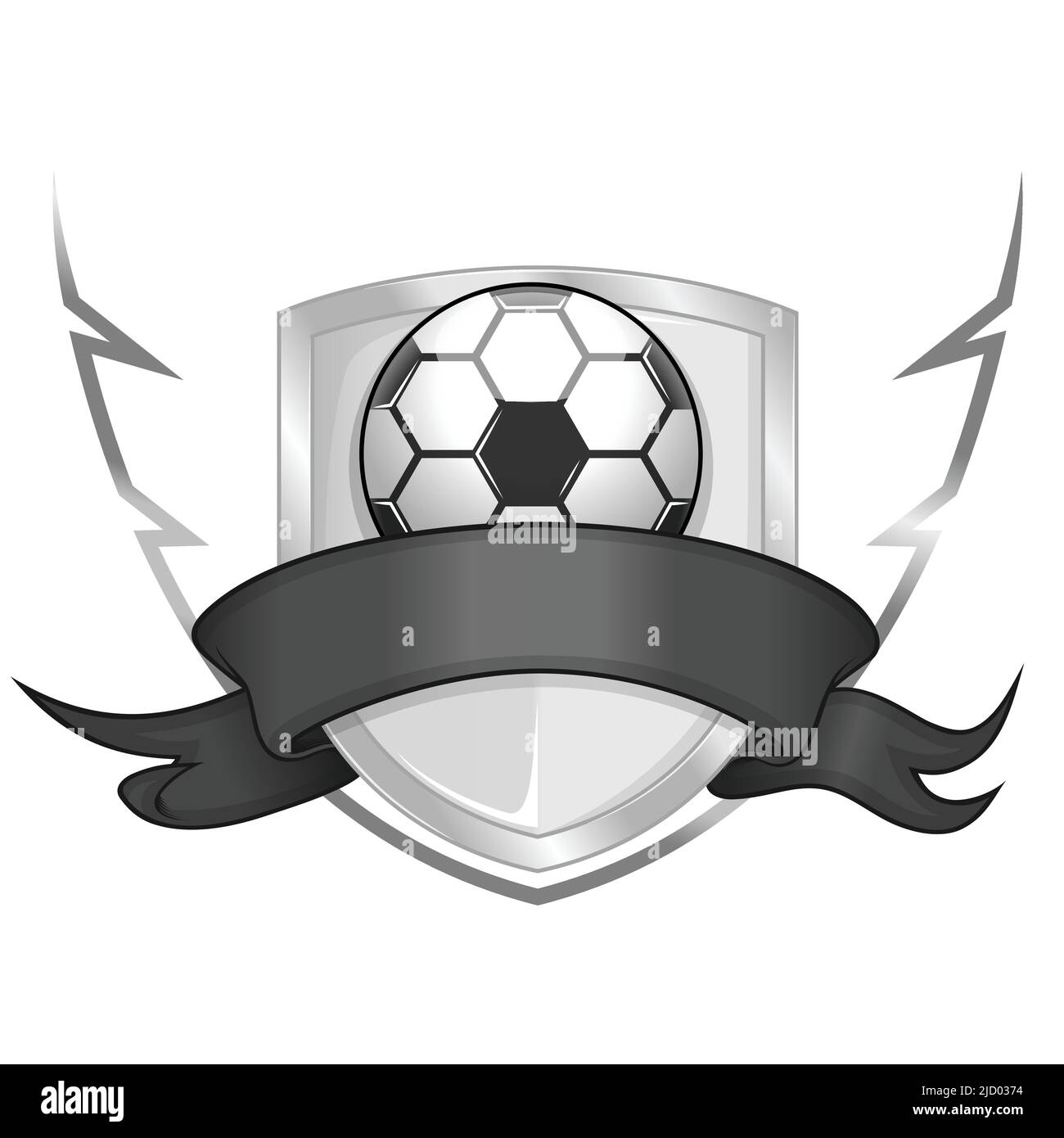 Schild-Design mit Band und Fußball, Logo eines Fußballvereins Stock Vektor