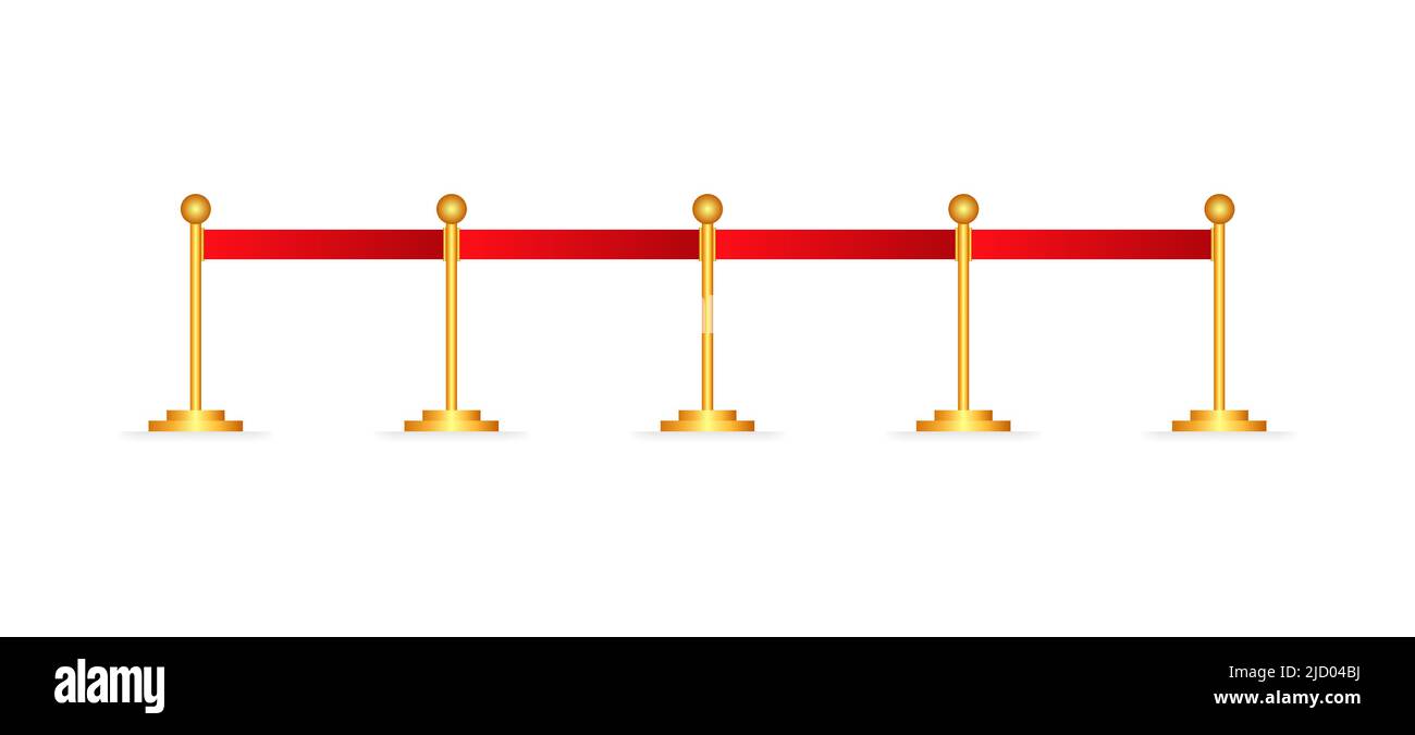 Realistischer Zaun mit roten Seilen an goldenen Rungen. Exklusive Veranstaltung. Vektorgrafik. Stock Vektor