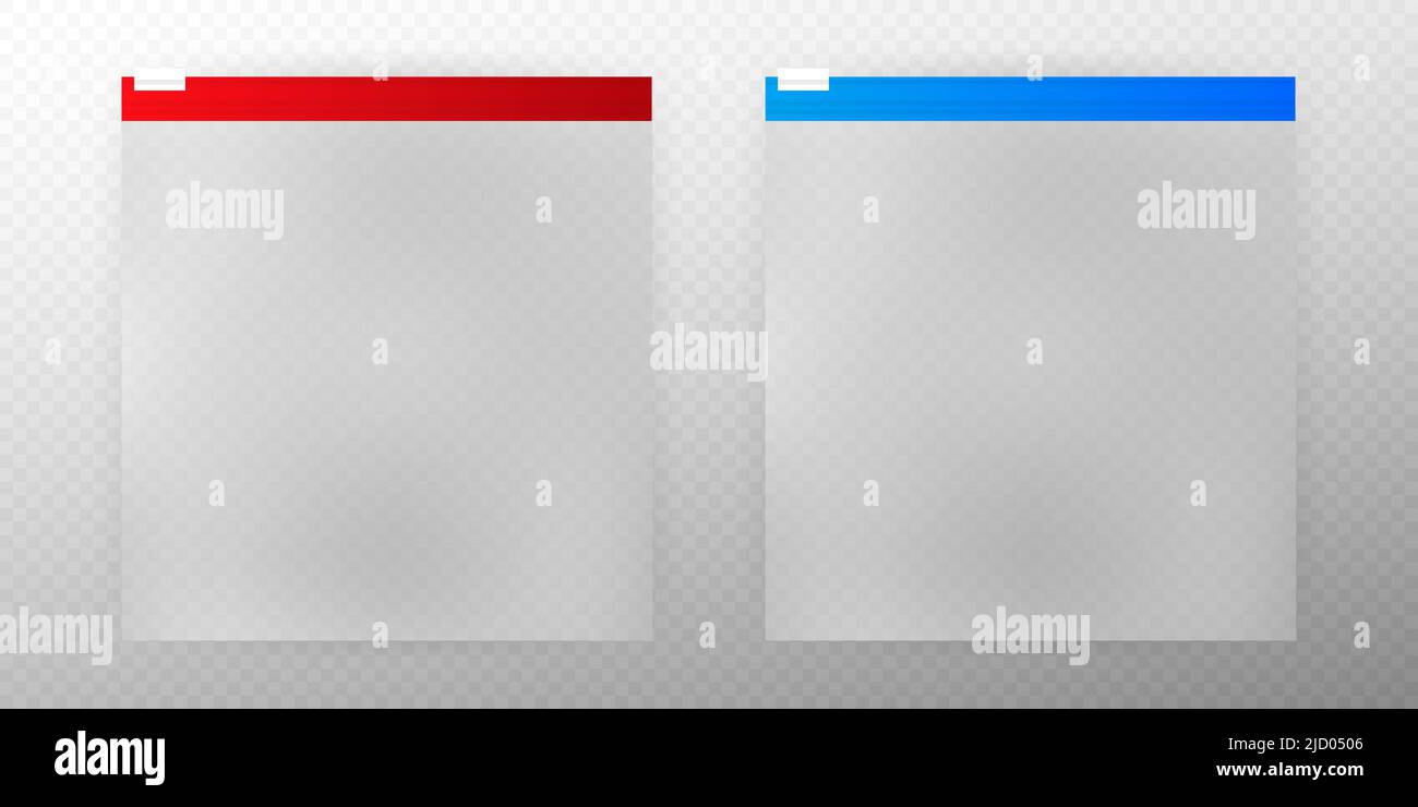 Realistische rote und blaue Plastiktüten auf Reißverschlüssen. Vektorgrafik. Stock Vektor