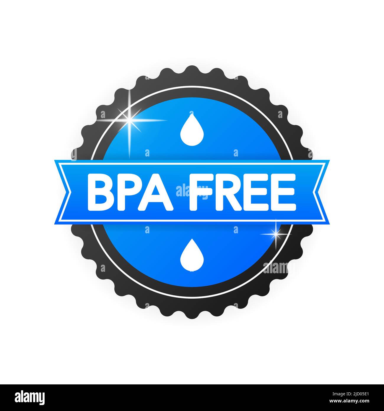 BPA freier blauer Gummistempel mit blauem Band auf weißem Hintergrund. Realistisches Objekt. Vektorgrafik. Stock Vektor