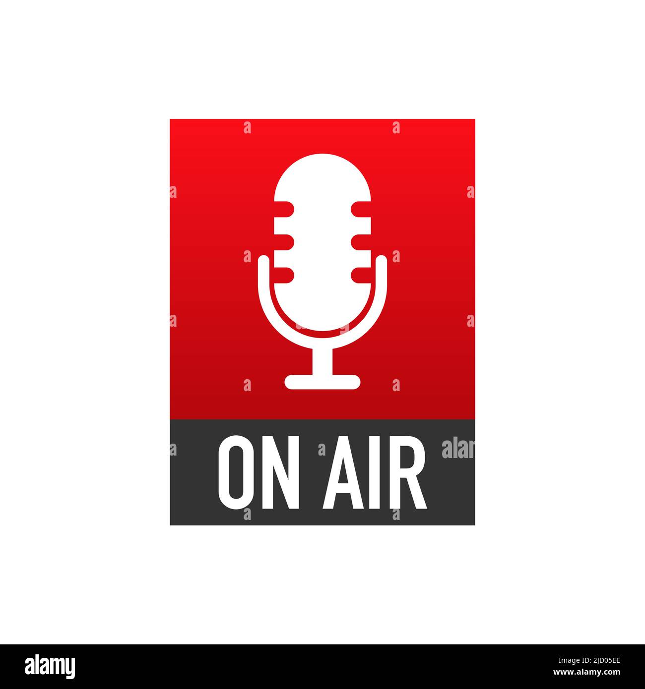 Radiosymbol „On Air Podcast“. Studio Tischmikrofon mit ausgestrahltem Text. Vektorgrafik. Stock Vektor
