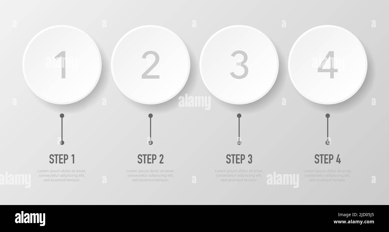 Infografiken mit 1, 2, 3 und 4 Schritten auf weißem Hintergrund. Vektorgrafik. Stock Vektor