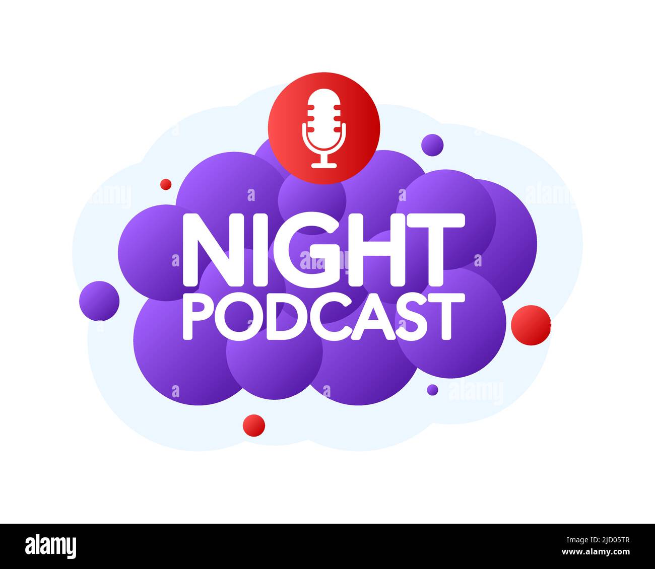 Night Podcast Bubble Banner, violettes Emblem-Etikett. Vektorgrafik. Stock Vektor