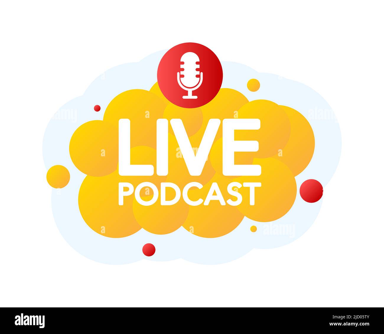 Live Podcast Bubble Banner, gelbes Emblem-Etikett. Vektorgrafik. Stock Vektor