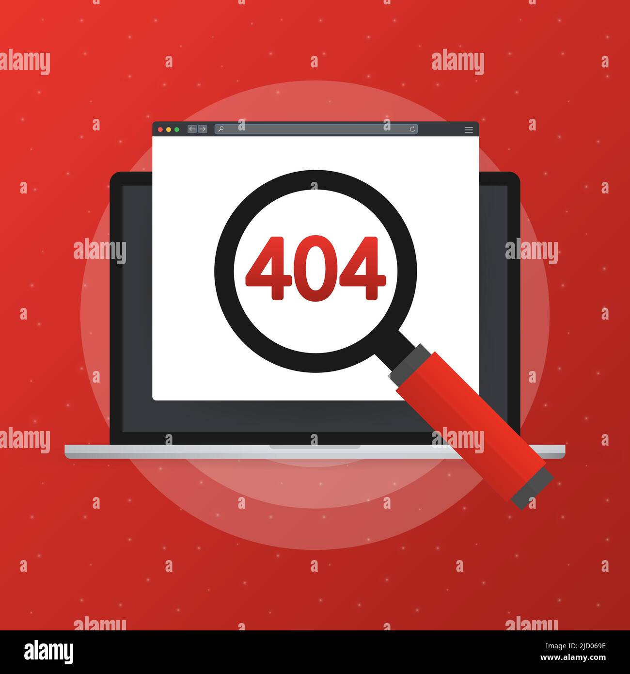 Lupe über Brief in flacher Form. 404 Fehler im Browser. Vektorgrafik. Stock Vektor