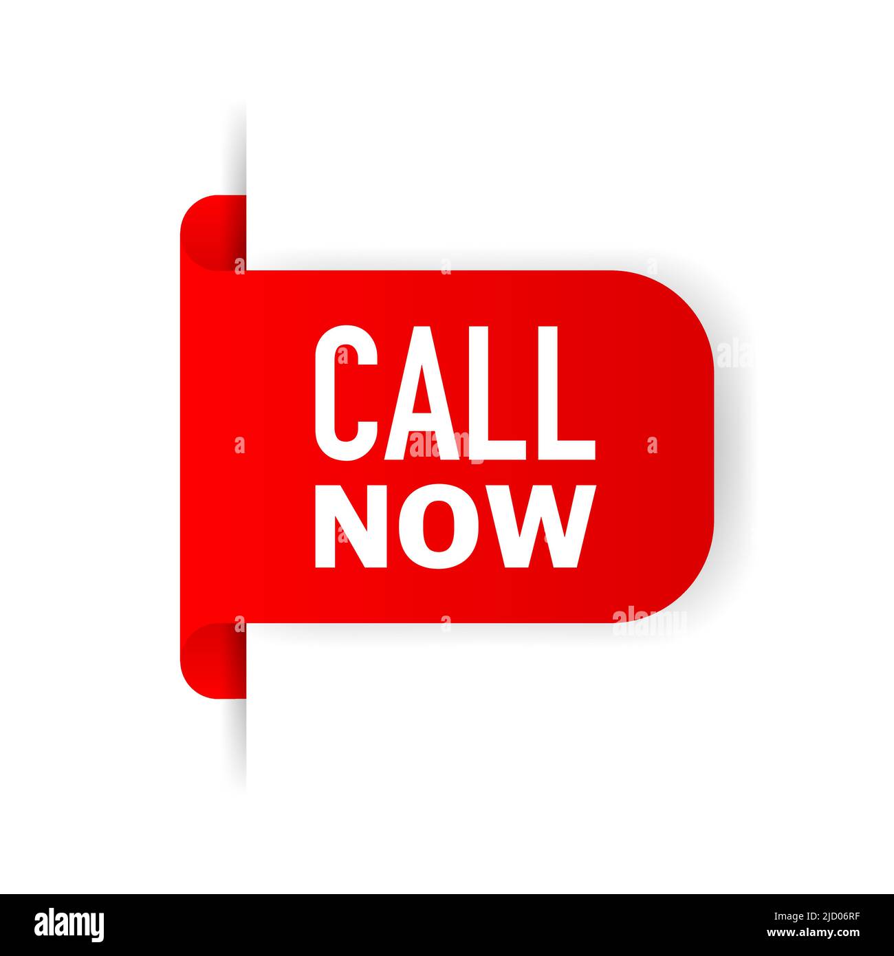 Jetzt rote Beschriftung auf weißem Hintergrund anrufen. Vektorgrafik. Stock Vektor
