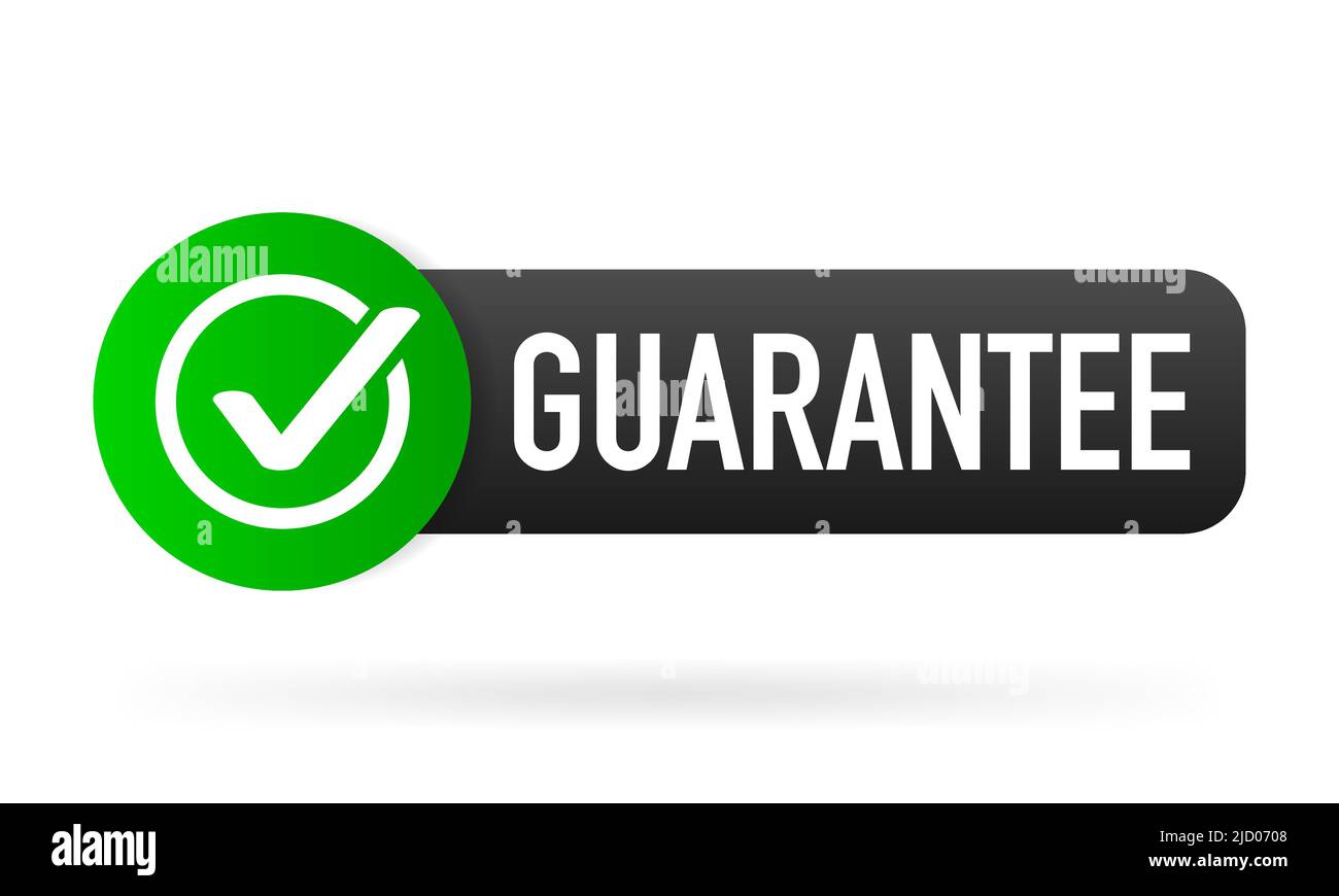 Grünes Gummietikett auf weißem Hintergrund garantieren. Flaches Banner. Vektorgrafik. Stock Vektor