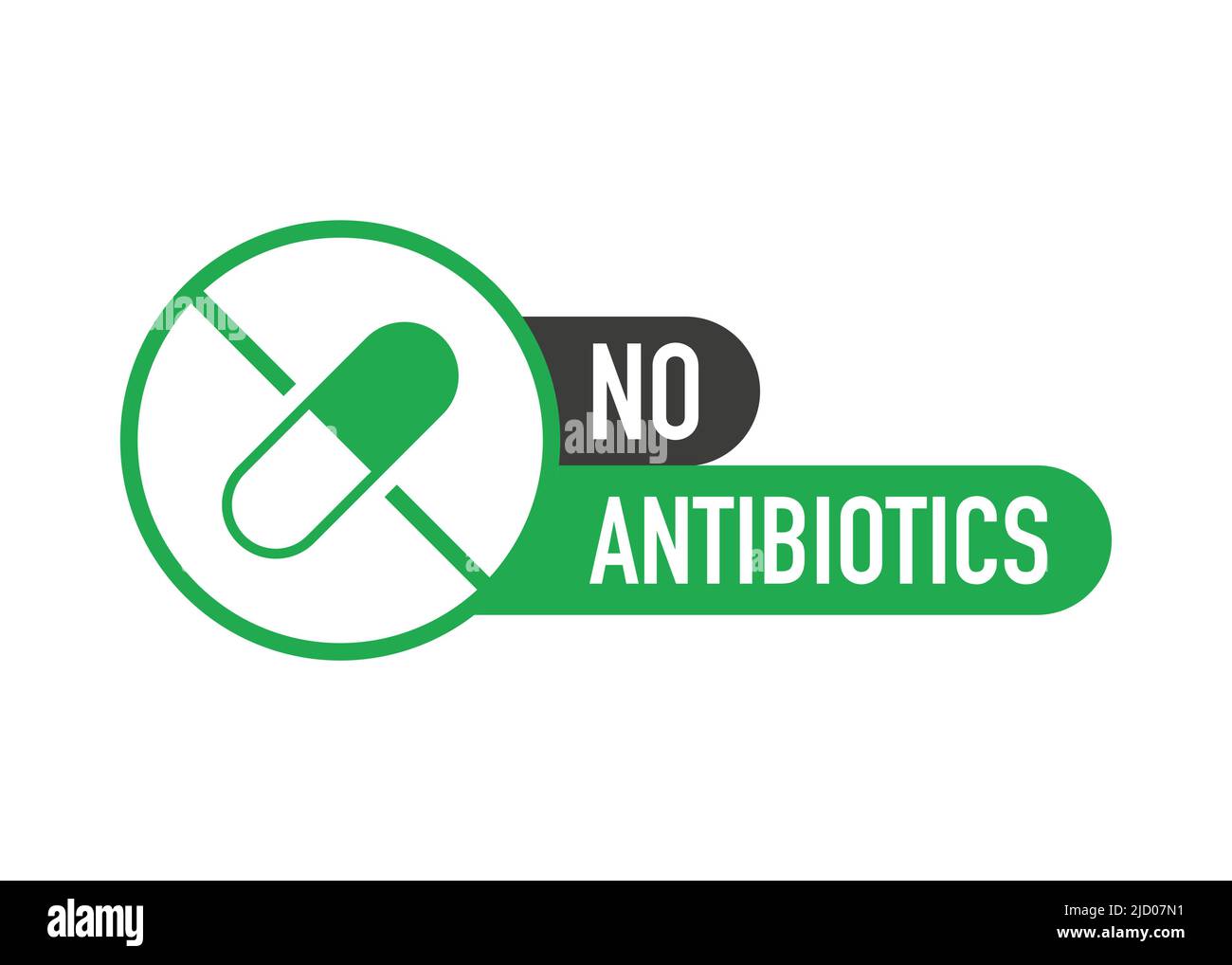 Keine Hormone, keine Antibiotika grünes flaches Banner auf weißem Hintergrund. Vektorgrafik. Stock Vektor
