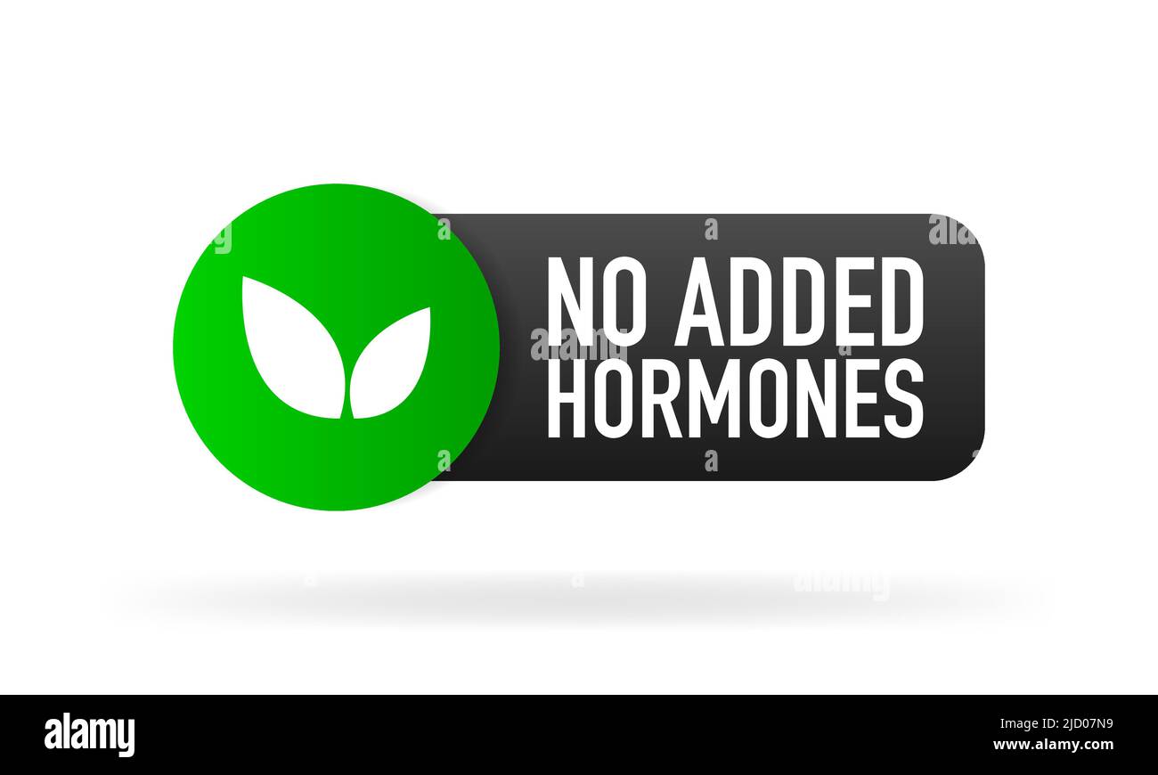 Keine zusätzlichen Hormone grünes Etikett in flachem Stil auf weißem Hintergrund. Vektorbanner. Stock Vektor